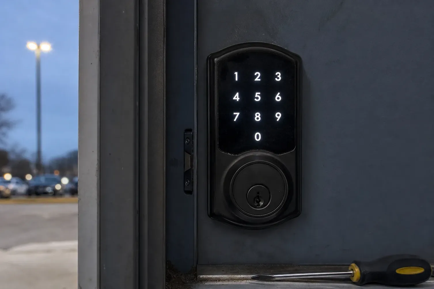 Keypad deadbolt fitted to a front door